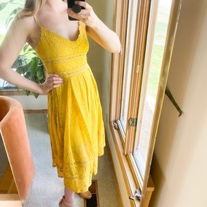 NSR Mustard Lace Midi Dress